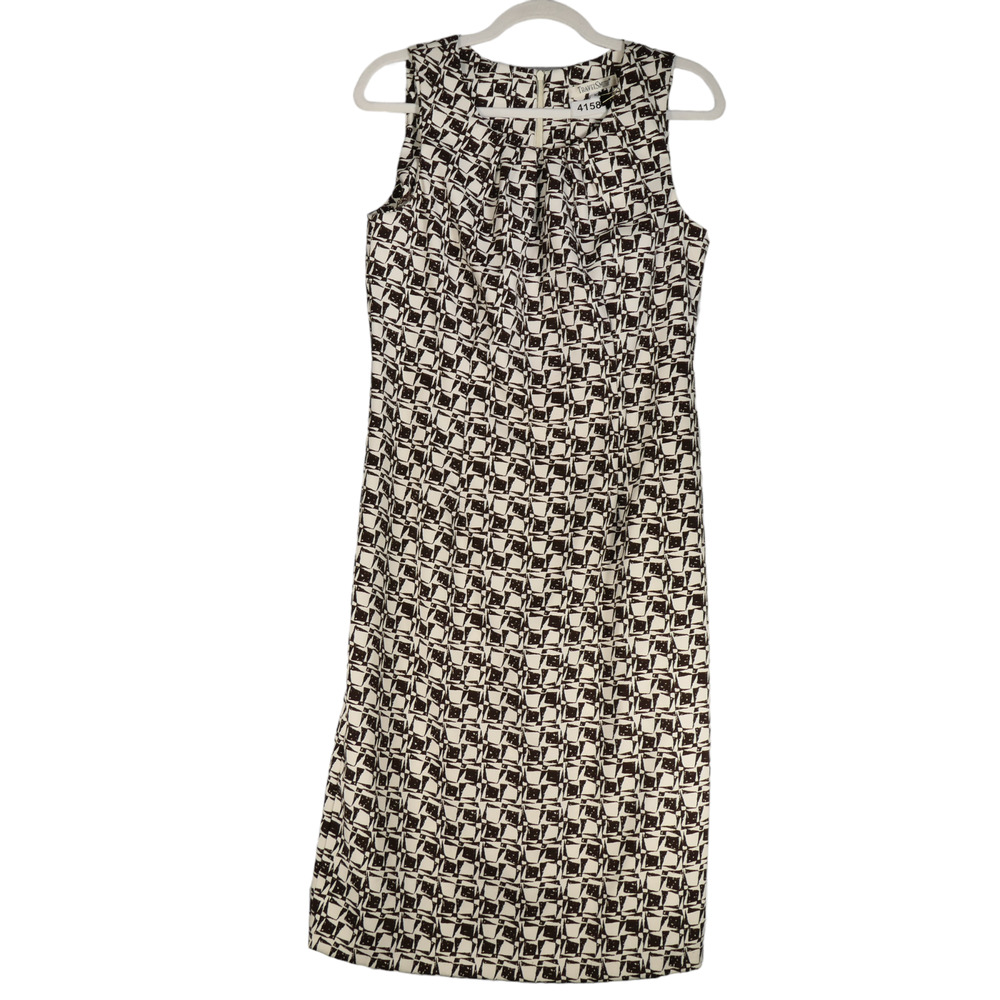 TravelSmith Brown Midi Dress Womens Size 10 Lightweight Sheath Brown and White